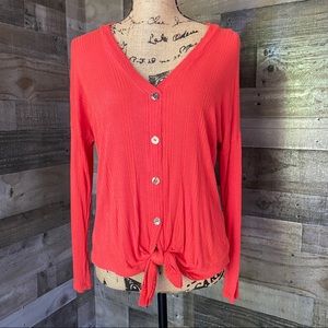 Gianni Bini Jenny knit v-neck tie hem button down